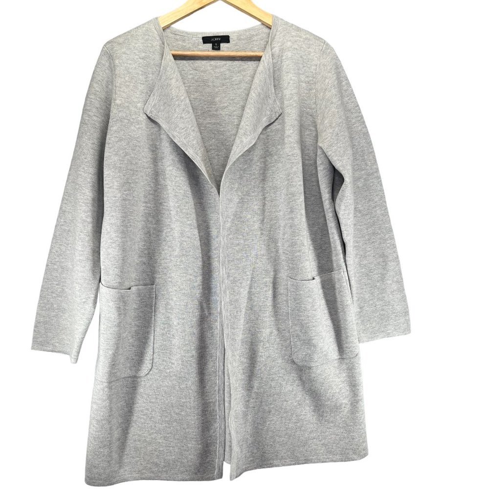 J. Crew Juliette Collarless Sweater Cardigan Heather Gray Merino Wool sz Small